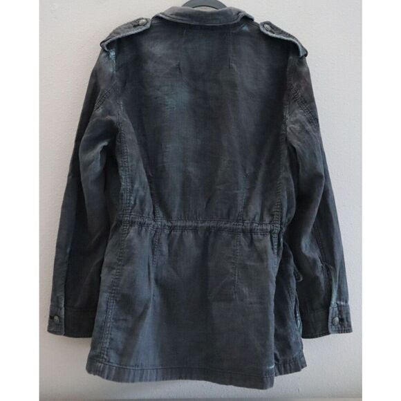 Free People OB610284 Women Sz M Charcoal Blue Double Cloth Military Jacket - Picture 2 of 13
